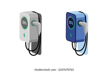 Electric car bike ev charger. Fast charging power station background.