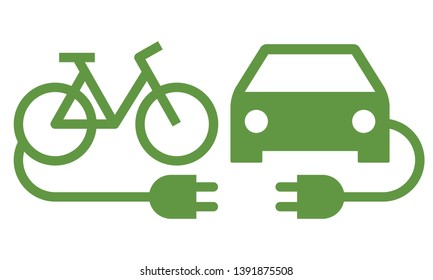 Electric car and electric bike icon isolated on white background