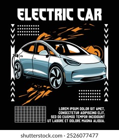 electric car with brutalism background