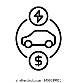 Electric car business icon. Stroke outline style. Vector. Isolate on white background.