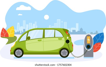 Electric Car On Parking Charging Station Stock Vector (Royalty Free ...