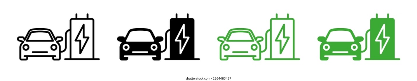 Electric car charge. Electric car charging station icons. Electro car charger icons set. EPS 10