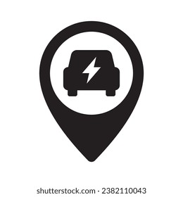 Puntero de mapa de la estación de carga del coche eléctrico, pin GPS del punto de carga del vehículo eléctrico, ilustración del vector