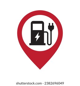 Electric car charge station map pointer, EV charging point GPS pin, Vector illustration
