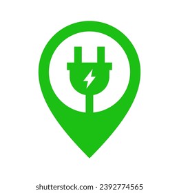 Electric car charge station map pointer, EV charging point GPS pin, Vector illustration