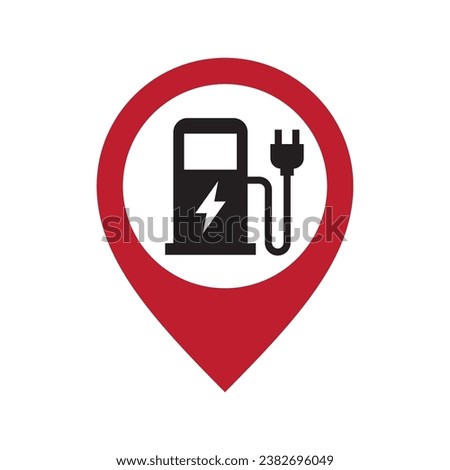 Electric car charge station map pointer, EV charging point GPS pin, Vector illustration