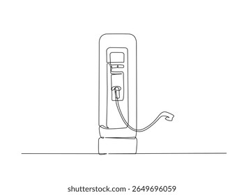 Electric car charge stations draw in single outline illustration. Continuous line art drawing of Electric car charge station.