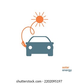 The electric car is charged by solar energy. The car is connected to the sun.