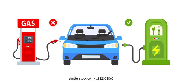 electric car  charger and gas pump station green energy ecology transport concept vector illustration