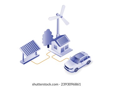 Cargador de coche eléctrico en la ilustración del concepto del panel solar doméstico