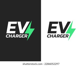 Logotipo de cargador eléctrico de coches para cargadores de vehículos eléctricos EV. Diseño del logotipo de energía verde. El concepto de vehículo ecológico.