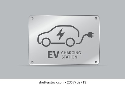 Electric car charger sign. Electric Vehicle parking and charging. Vector illustration.