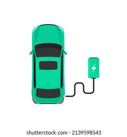 Electric car charger top view. Battery car hybrid recharge vector icon