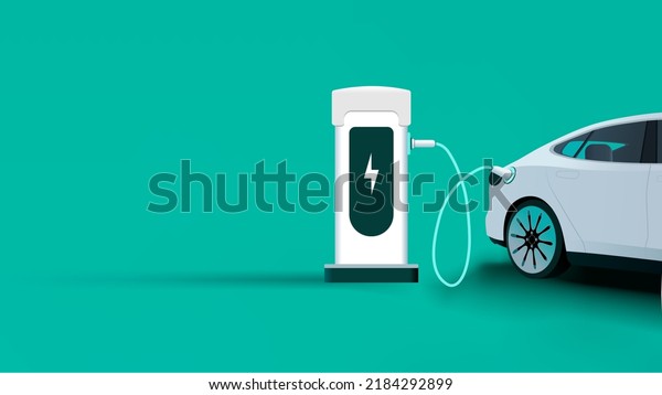 Electric car charging background.\
Electronic vehicle power dock. EV Plugin station. Fuel recharge\
cells. Green color vector\
illustration.
