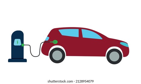 The Electric Car Is Charging Its Battery.
Green Environment, Ecology, Sustainability, Clean Air Concept.