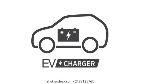 Electric car charging. Battery Charging icon. Ev car. Eco friendly vehicle concept. Vector illustration.