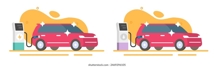 Electric car charging and bio gas petrol station vehicle refueling icon vector flat cartoon 3d illustration image clip art
