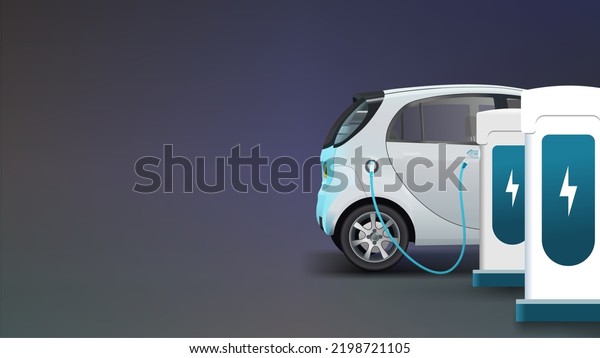 Electric car charging. Electronic\
vehicle power dock. EV Plugin station. Realistic automobile Fuel\
recharge cells. Web background cover Vector\
illustration.