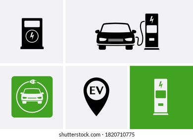 Electric car charging, engine, battery Icons set, electric motor. Vector alternative engine