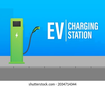 Carga eléctrica de coches. Estación EV. Vehículo de pie.