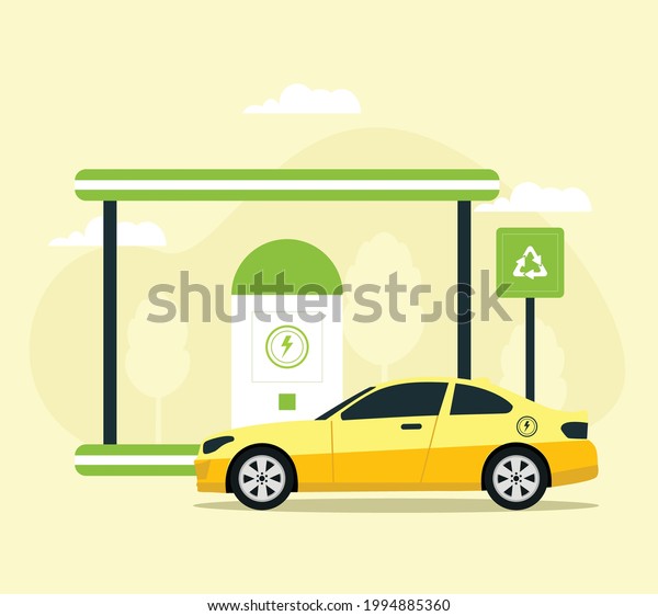 Electric Car Charging in flat\
design