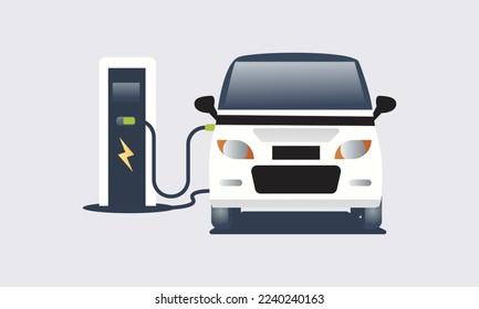 electric car charging, front view. Electric car charging station isolated on white background. 