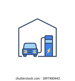 Electric Car Charging at Home vector concept colored icon or symbol