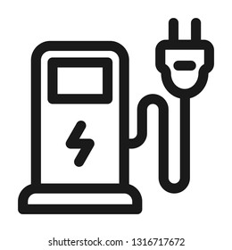 Electric Car Charging Icon. Ecology Symbol. Line Style
