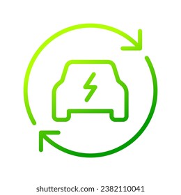 Electric car charging icon with recycling rotation arrow symbol, EV car, Green hybrid vehicles charging loop, Renewable clean energy sign, Eco friendly vehicle concept, Vector illustration