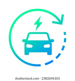 Icono de carga de vehículos eléctricos con símbolo de flecha de rotación de reciclado, vehículo EV, lazo de carga de vehículos híbridos verdes, Signo de energía limpia renovable, concepto de vehículo ecológico, ilustración de vector