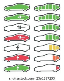 Electric car charging level indicator. Set of car charging icon flat vector illustration