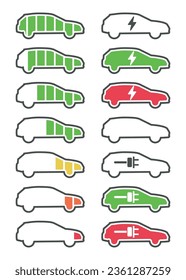 Electric car charging level indicator. Set of car charging icon flat vector illustration