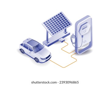 Electric car charging network with solar panels concept illustration