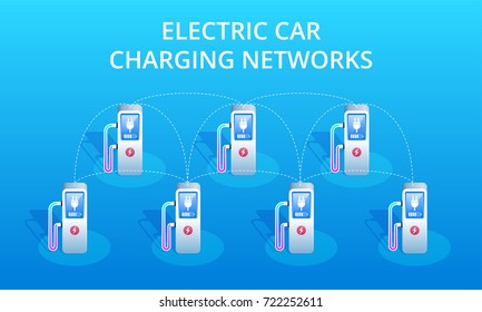 Electric Car Charging Networks. Vector icons