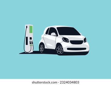 Electric car charging parking at the charger station.vector illustration.