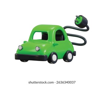 Electric Car with Charging plug icon 3d render concept with Green Energy, Clean Energy, Environmental Alternative Energy transport vector illustration
