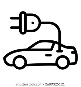 Electric car with charging plug line icon, Eco energy concept. Vector graphics. Automobile sign on white background, style mobile or design