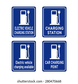 Electric car charging plug traffic sign vector set