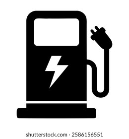 Electric Car and Charging Point Icons – Clean Energy, Electric Mobility Icons – Charging Stations and Renewable Energy