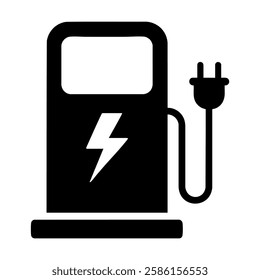 Electric Car and Charging Point Icons – Clean Energy, Electric Mobility Icons – Charging Stations and Renewable Energy