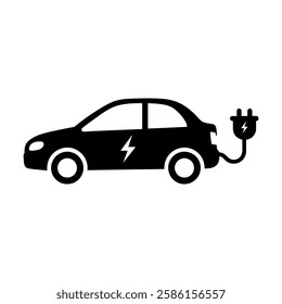 Electric Car and Charging Point Icons – Clean Energy, Electric Mobility Icons – Charging Stations and Renewable Energy