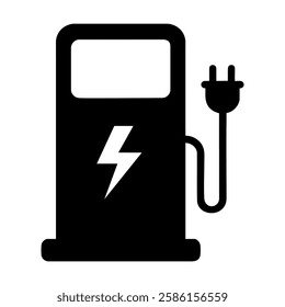 Electric Car and Charging Point Icons – Clean Energy, Electric Mobility Icons – Charging Stations and Renewable Energy