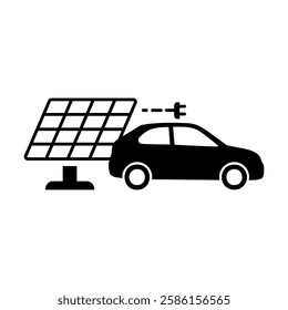 Electric Car and Charging Point Icons – Clean Energy, Electric Mobility Icons – Charging Stations and Renewable Energy