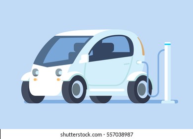 Electric car charging at a power station. Vector illustration