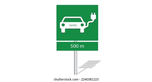 electric car charging signage pole vector illustration. signage pole in 500 meters.