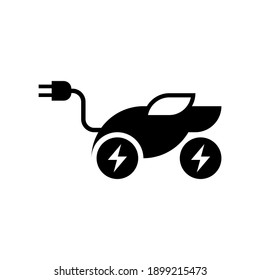 Electric car with charging socket device illustration. Black style high quality icon.