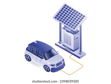 Cargador eléctrico de coches con la ilustración del concepto de energía del panel solar