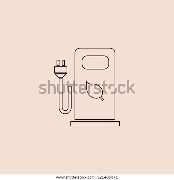 Electric car\
charging station or Bio fuel petrol. Outline vector icon. Simple\
flat pictogram on pink\
background