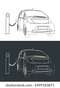 Electric car and charging station for electric cars technical drawings