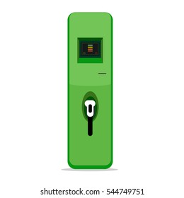 Electric car charging station concept. EV recharging point or EVSE. Plug-in vehicle getting energy from battery supply.